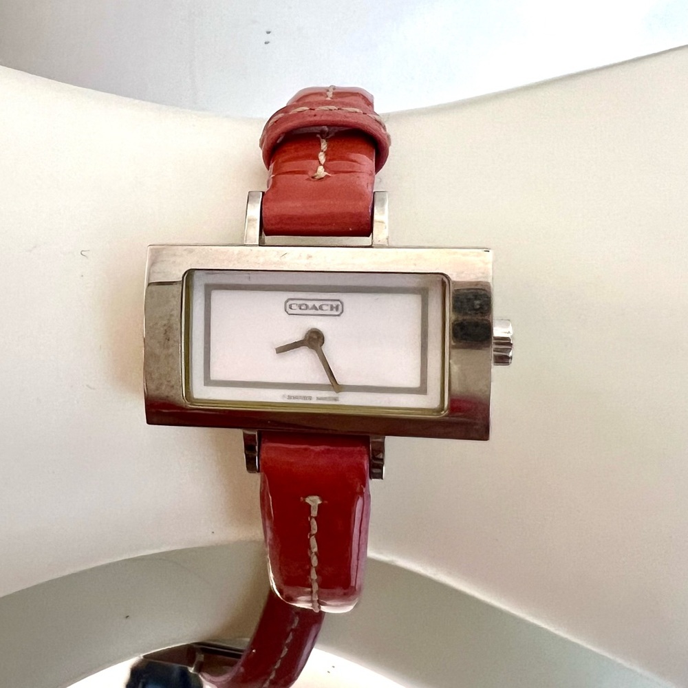 Coach Pink Leather Band Silver Face Woman’s Watch